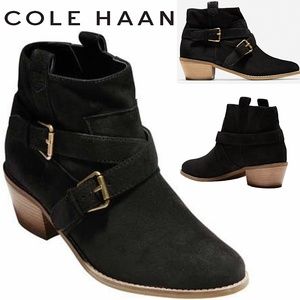 Cole Haan Jensynn Ankle Boots Black Suede Fashion Booties Block Heel Booties 7.5
